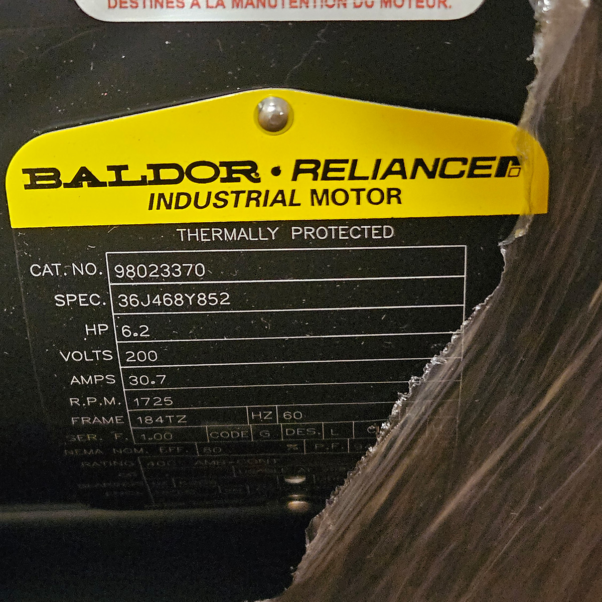 Baldor Motor 6.2 HP, 200V 1 PH, 1725 RPM, 184TZ Frame (Clearance) - Image 2