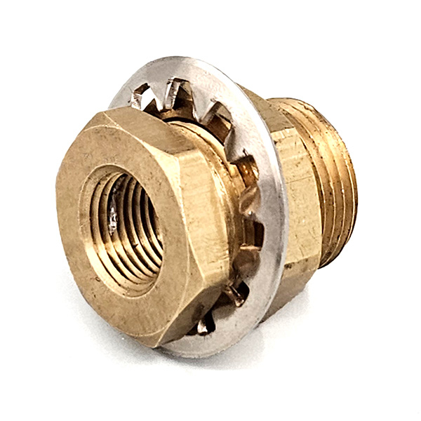 Bulkhead Fitting, 3/8" x 1.3", 1" Hole, Brass