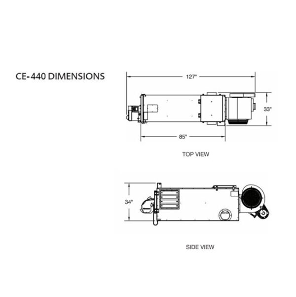 Clean Energy CE-440 Dimensions Diagram - 127" x 34" (L x H)
