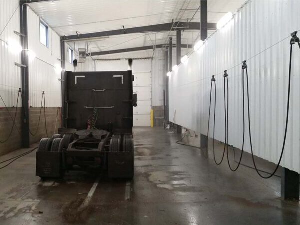 Truck Wash Bay With Hose Trolley Installed